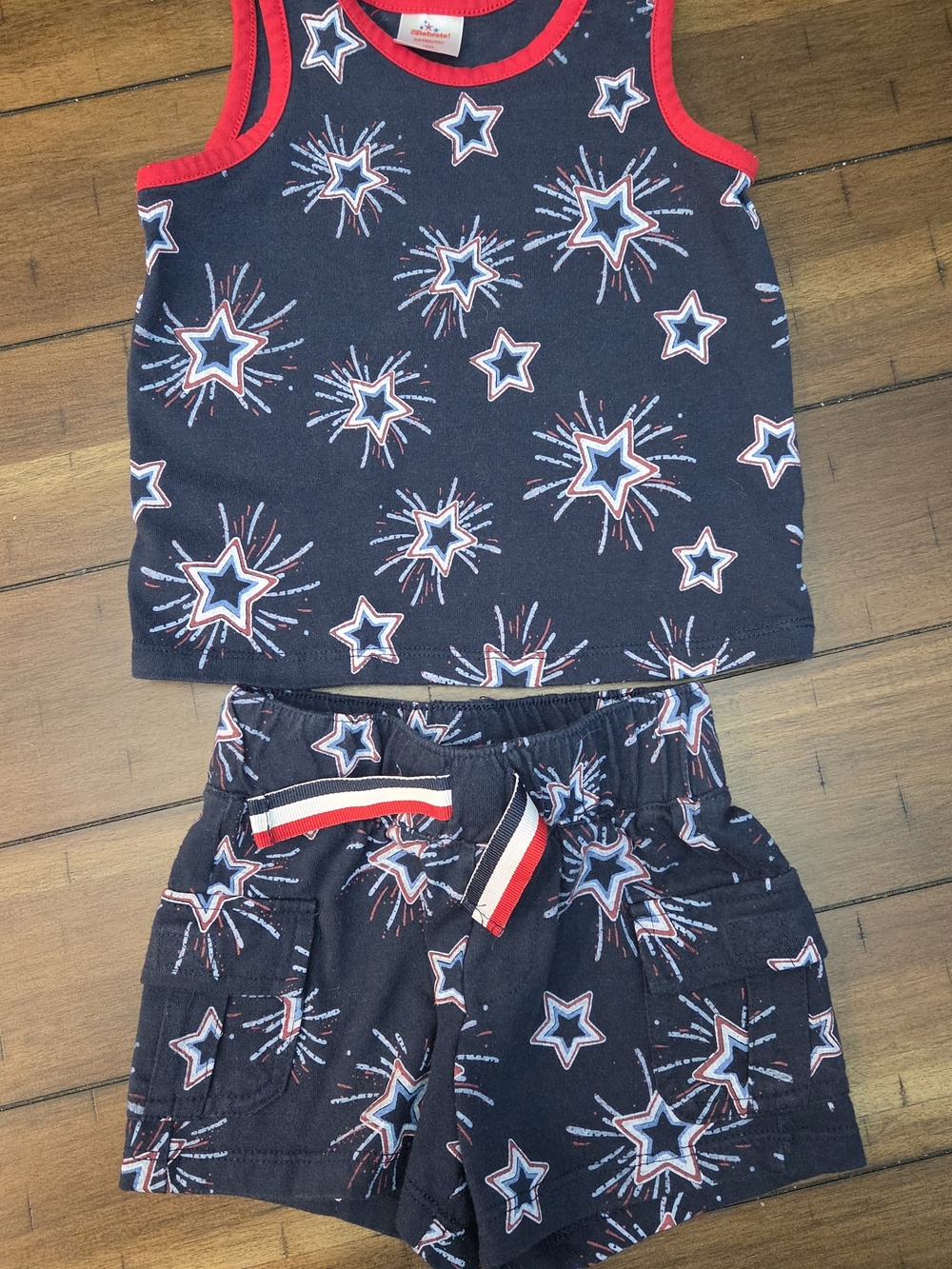 Unbranded Kids Navy Star Tank & Shorts Set with Red Trim